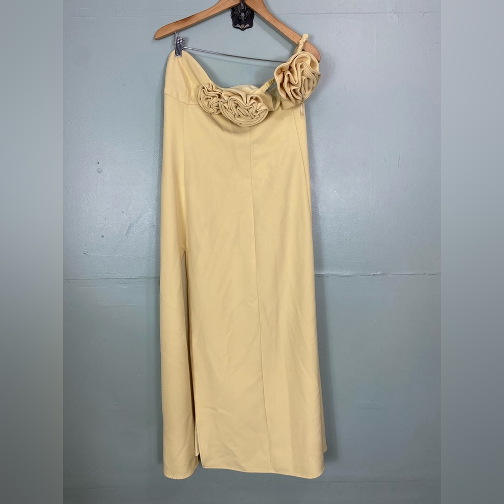 The Wolf Gang Flores Rose Floral Applique Yellow One Shoulder Dress XL - Picture 2 of 10